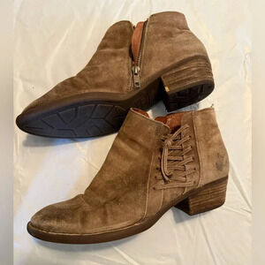 Born Bessie Suede Ankle Boot Side Zip Women 11 Brown Distressed Leather